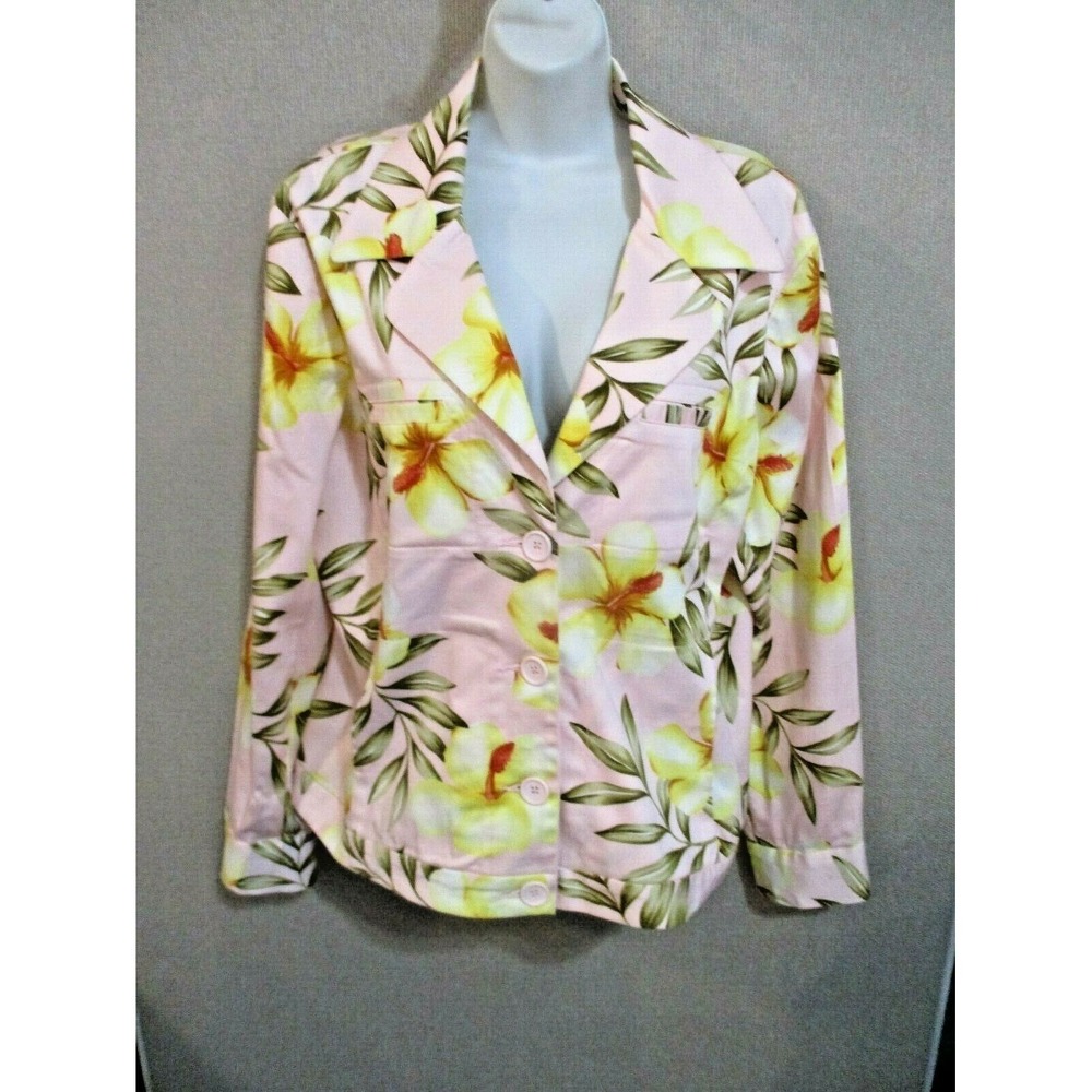 Jamaica Bay Jacket Size XL Pink & Tropical Aloha Print Stretch Cotton Casual